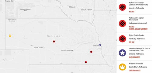 Nebraska hate groups. Photo courtesy of The Southern Poverty Law Center.