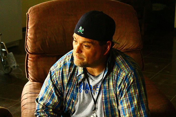 Resident Rick Lenz sitting in a lounge area of the Lincoln Connection.  Lenz came to the Connection in August,  immediately after being released from jail in Sioux City, Iowa.