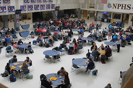 Students eating C lunch at North Platte High School. For many years, C lunch was the last lunch, but with the closing of campus, D lunch has been added for 2016-17 school year. 