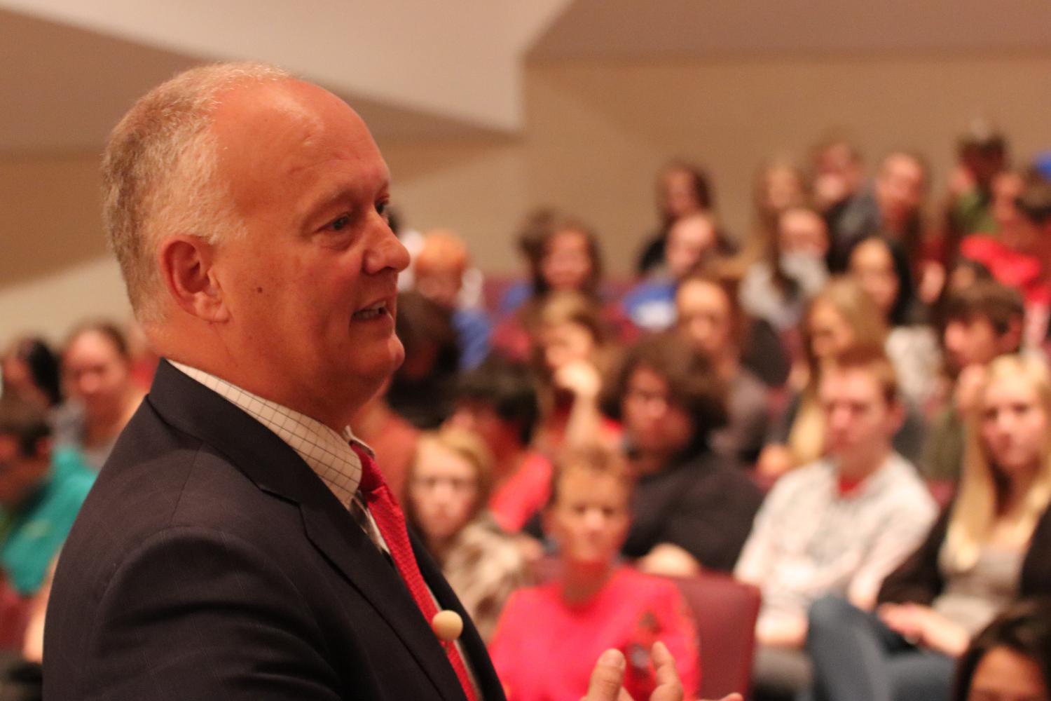 State Attorney General Doug Peterson spoke to NPHS students Wednesday about the slippery slope of dangerous behaviors.  If theres one kid out there that has a similar story to me, then its worth it, he said. Peterson warned teens about misconceptions of marijuana, online predators and sexting extortion. 