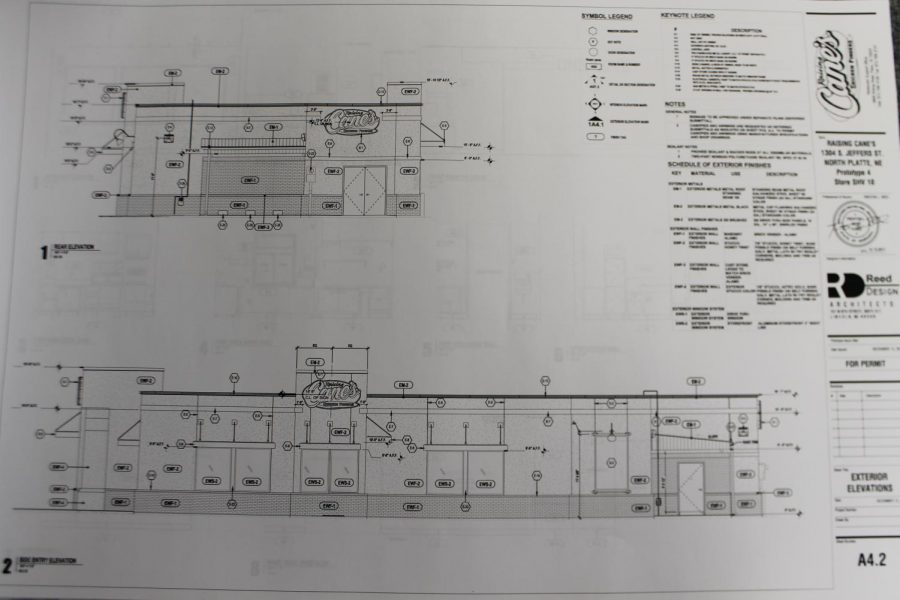 The blue prints for Raising Canes new building. It has already been fully approved and is waiting to be claimed in City Hall.