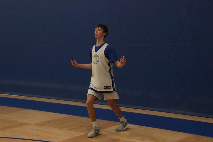 Freshman River Johnston warming up on the jump rope before practice Dec. 11th, 2019.  