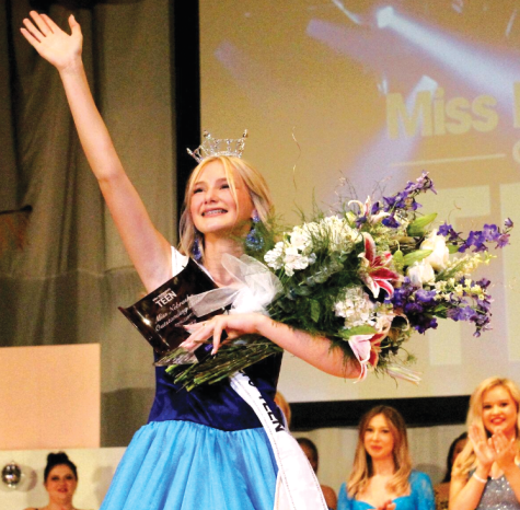 Freshman Ally Thompson waves to the crowd as she is crowned Miss Nebraska Outstanding Teen earlier this year.