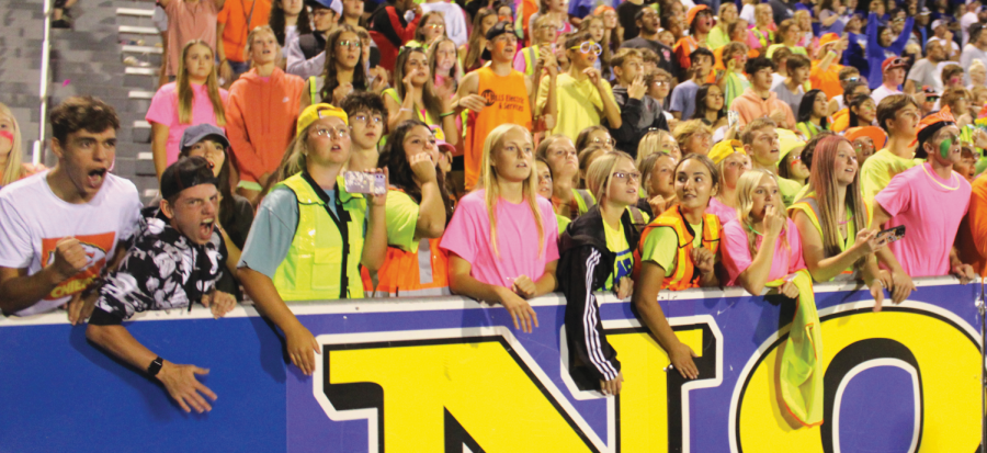 The NPHS student section cheers on the Bulldogs against Omaha Westside on Sept. 30.