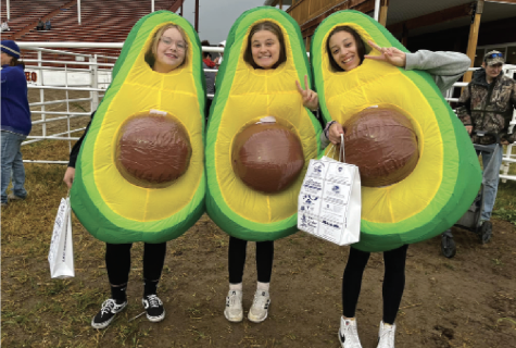 NPHS students El Gaedke, Avery Bergeron and Jada Stanford dressed up to help promote the National Avocado Launching Championship.