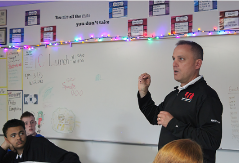 NPHS head principal Cory Spotanski talks to students in a classroom earlier this year.