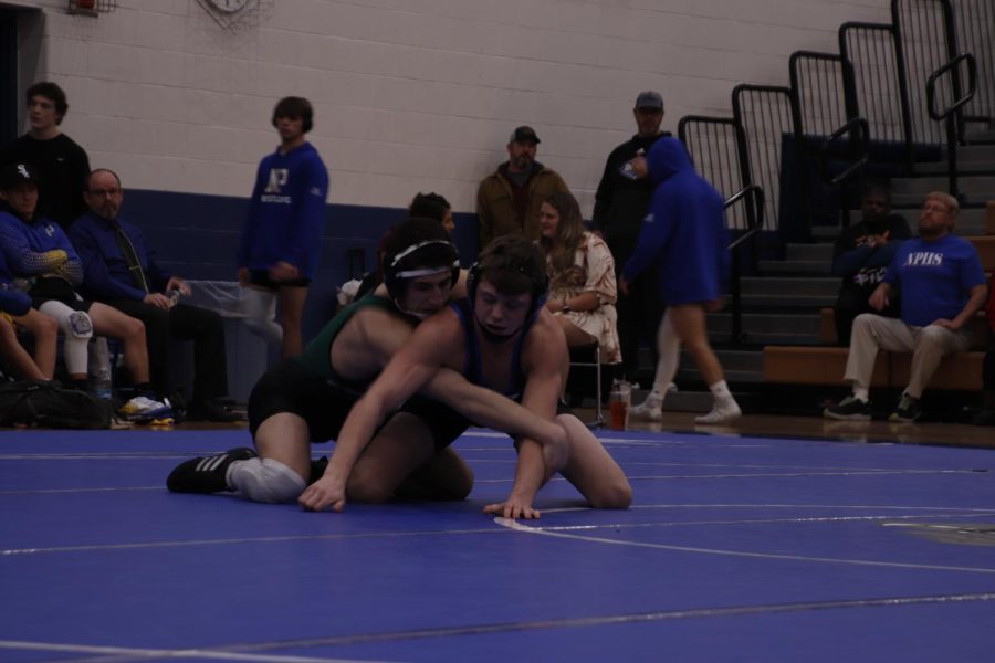 Junior Jace Kennel competes at the district tournament. Kennel was one of a number of NPHS wrestlers that attending the state tournament in Omaha.
