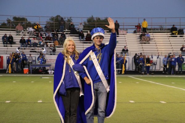 NPHS Homecoming Queen Ellie Blakely and King Levi Luenenborg are presented at the game on Oct. 6 at Bauer Field. 