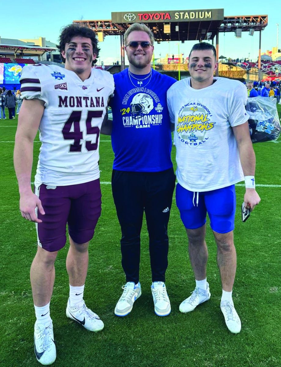 NPHS alum Vince Genatone, Caleb Kinkaid and Kolten Tilford are shown after the FCS Championship game on Jan. 7 in Frisco, Texas. Genatone plays for Montana and Tilford plays for South Dakota State University. Kincaid attended the game to watch his old teammates play.